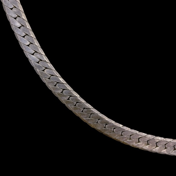 Vintage Yellow Green Enamel Gun Metal Herring Bone Chain Collar Bib Necklace - Picture 5 of 9